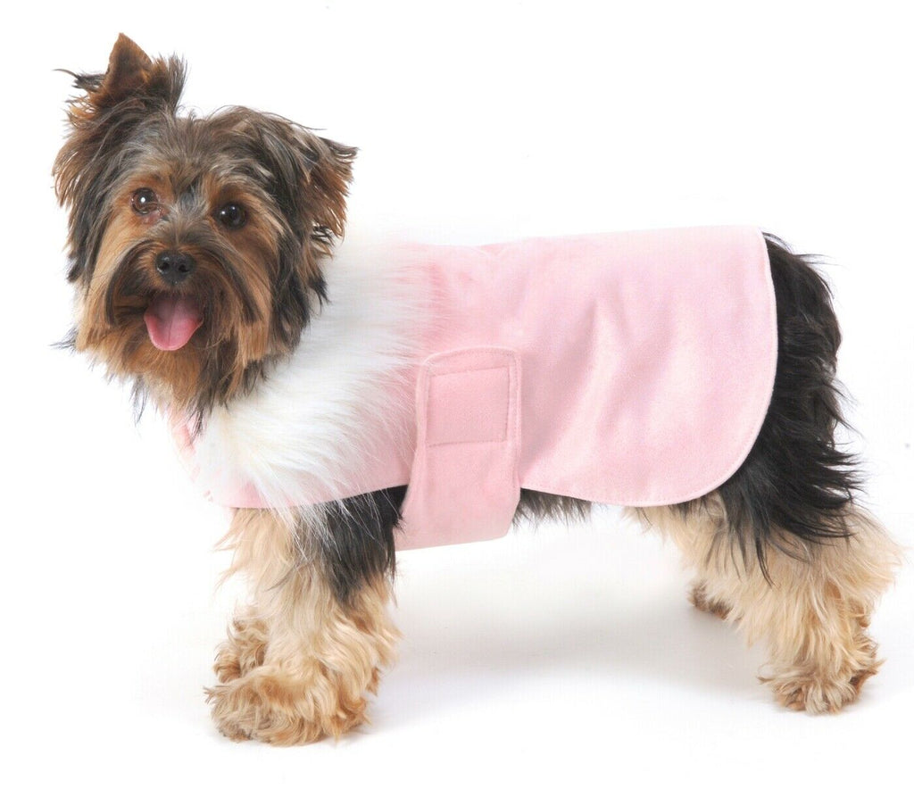 Chelsea Baby Pink Dog Coat In Faux Suede With Chest Cover 46cm (18