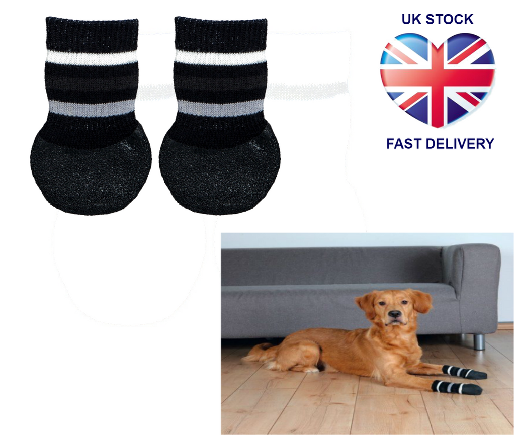 Trixie Non Slip Dog Socks With All Round Rubber Coating 2Pk Black