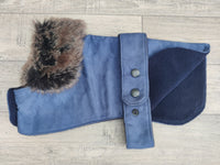 Chelsea Blue Dog Coat In Faux Suede With Fur Collar 41cm (16") Cockerpoo Spaniel