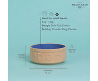 Mason Cash Cane & Blue Lettered Dog Bowl 6`