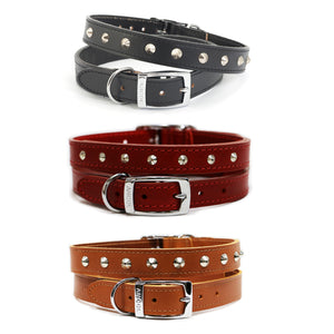 Ancol Bridle Leather Sewn Studded Collar Black / Tan / Red