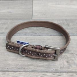 Ancol Canvas Stripe Choc Polka Dog Collar 37-46cm (Size 4)