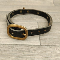 Black Bridle Leather Adjustable Dog Collar Brass Diamonds 18mm X 40-53cm Neck