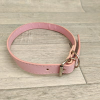 Pink Leather Adjustable Dog Collar 16mm X 40-51cm Neck