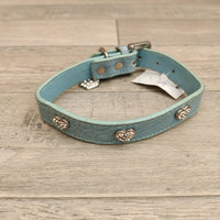 Blue Croc Leather Heart Diamante Adjustable Dog Collar 19mm X 28-34cm Neck