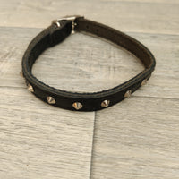 Black Leather Adjustable Studded Dog Collar 14mm X 29-34cm Neck