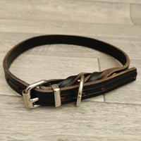 Black Braided Bridle Leather Adjustable Dog Collar 18mm X 44-61cm Neck