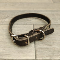 Black Braided Bridle Leather Adjustable Dog Collar 12mm X 25-37cm Neck