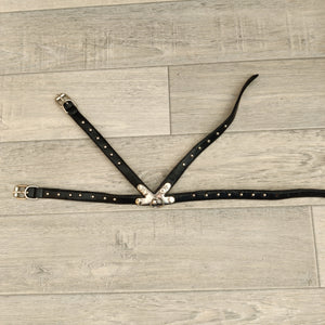 Black Leather Dog Puppy Studded Harness Neck 32-37cm Chest 32-37cm