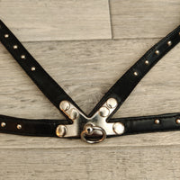 Black Leather Dog Puppy Studded Harness Neck 32-37cm Chest 32-37cm