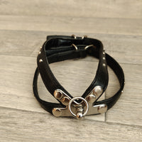 Black Leather Dog Puppy Studded Harness Neck 32-37cm Chest 32-37cm