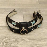 Black Leather Dog Puppy Bling Harness Diamante Crystal Neck 18-27cm Chest 26-34cm