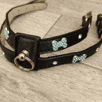 Black Leather Dog Puppy Bling Harness Diamante Crystal Neck 18-27cm Chest 26-34cm