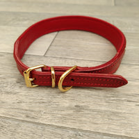 Genuine Red Leather Diamante Hearts Adjustable Dog Collar 22mm X 43-51cm Neck
