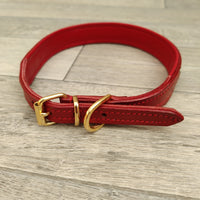 Genuine Red Leather Diamante Hearts Adjustable Dog Collar 22mm X 43-51cm Neck