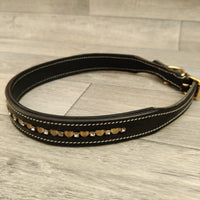 Genuine Black Leather Diamante Hearts Adjustable Dog Collar 25mm X 53-60cm Neck