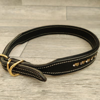 Genuine Black Leather Diamante Hearts Adjustable Dog Collar 25mm X 53-60cm Neck