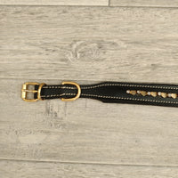 Genuine Black Leather Diamante Hearts Adjustable Dog Collar 25mm X 53-60cm Neck