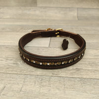 Genuine Chestnut Leather Diamante Hearts Adjustable Dog Collar 22mm X 43-51cm Neck