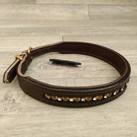 Genuine Chestnut Leather Diamante Hearts Adjustable Dog Collar 22mm X 43-51cm Neck