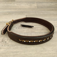 Genuine Chestnut Leather Diamante Hearts Adjustable Dog Collar 25mm X 53-60cm Neck