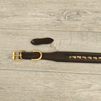 Genuine Chestnut Leather Diamante Hearts Adjustable Dog Collar 22mm X 43-51cm Neck