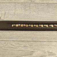 Genuine Chestnut Leather Diamante Hearts Adjustable Dog Collar 22mm X 43-51cm Neck