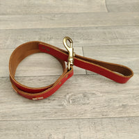 Red Leather St George Flag Short Stop Staffie Dog Lead 24mm x 84cm
