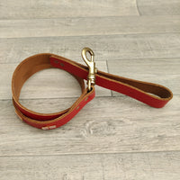 Red Leather St George Flag Short Stop Staffie Dog Lead 24mm x 84cm