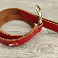 Red Leather St George Flag Short Stop Staffie Dog Lead 24mm x 84cm