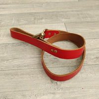 Red Leather St George Flag Short Stop Staffie Dog Lead 24mm x 84cm