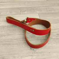 Red Leather St George Flag Short Stop Staffie Dog Lead 24mm x 84cm