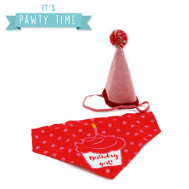 Ancol Pawty Its My Birthday Hat & Bandanna Pink