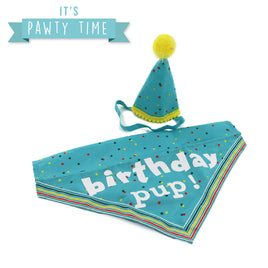 Ancol Pawty Its My Birthday Hat & Bandanna Blue