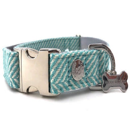 Hugo & Hudson Aqua Herringbone Dog Collar