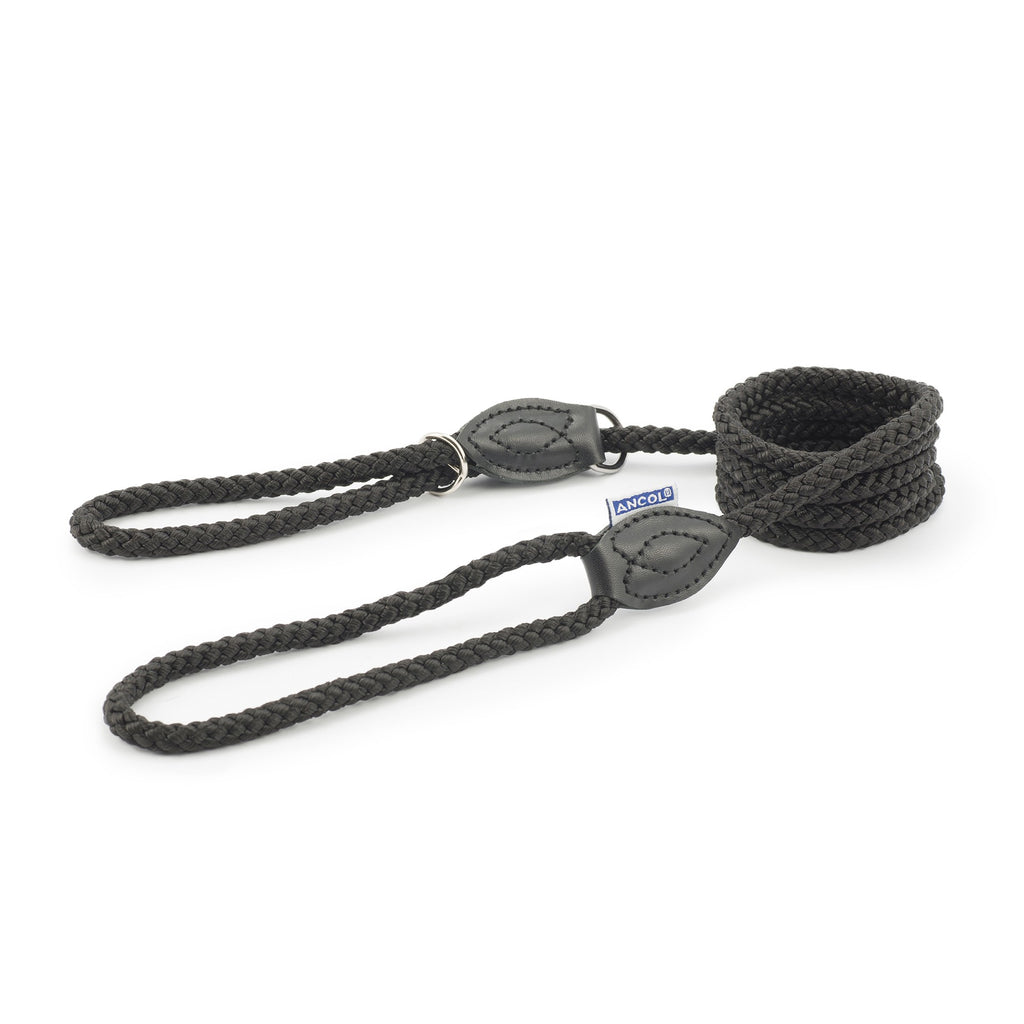Ancol Dog Rope Slip & Control Lead Combination Black 12mm x 1m (50kg)