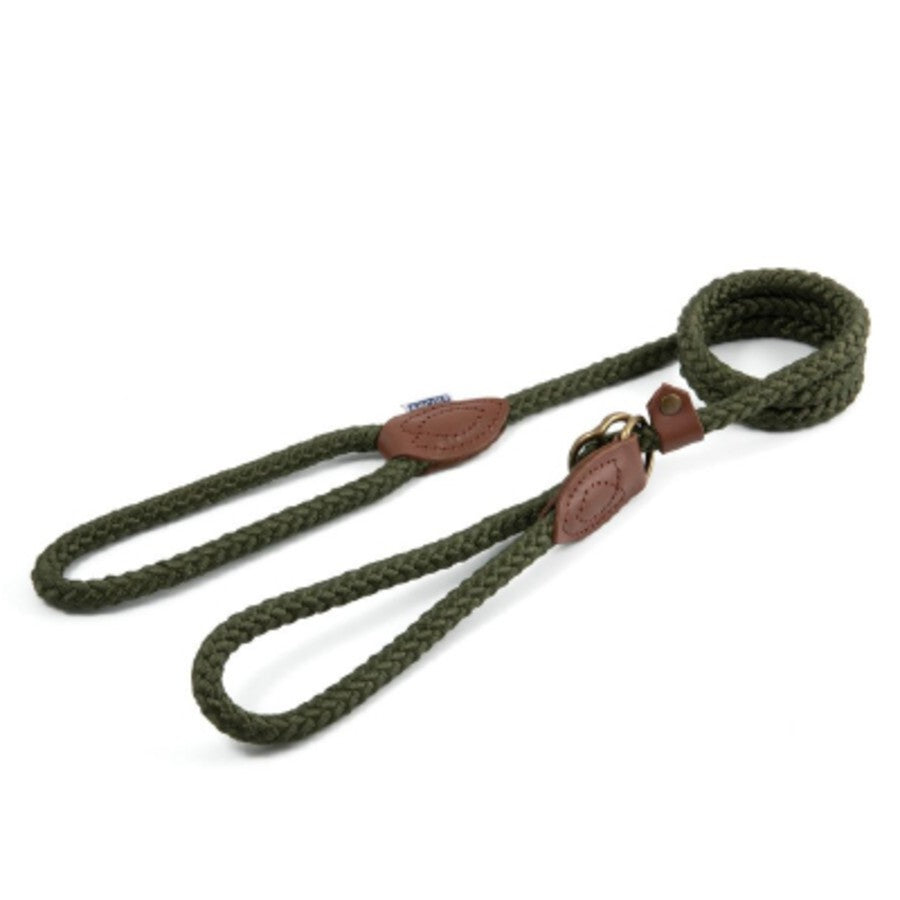 Ancol Heritage Nylon Slip & Control Rope Lead Green 150cm X 1.2cm (50kg)