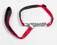 Genuine Half Check Collead Collar And Lead In One - Three Sizes - Red Or Black