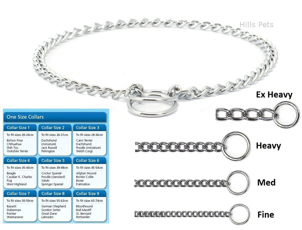 Ancol dog check chain choke fine, medium, heavy, extra heavy weight al ...