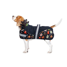 Animate Padded Christmas Holly Jolly Waterproof Dog Coat Navy