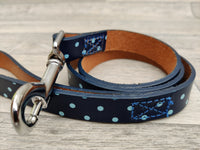 Ancol Indulgence Leather Lead Polka Dot Blue 1m X19mm