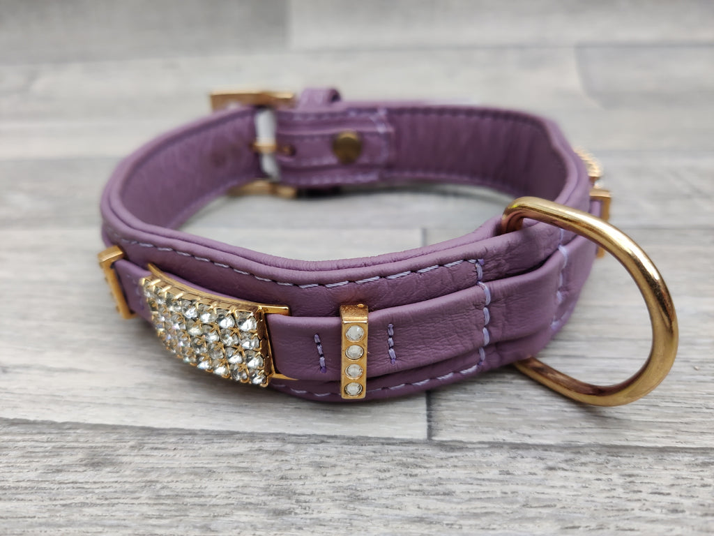 Hi Craft Luxury Designer Leather Dog Collar Lilac 3cm x 40-46cm