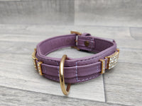 Hi Craft Luxury Designer Leather Dog Collar Lilac 3cm x 40-46cm