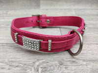 Hi Craft Luxury Designer Leather Dog Collar Hot Pink 3cm x 45-52cm