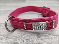 Hi Craft Luxury Designer Leather Dog Collar Hot Pink 3cm x 45-52cm