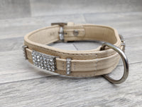 Hi Craft Luxury Designer Leather Dog Collar Beige 3cm x 40-46cm