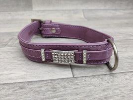 Hi Craft Luxury Designer Leather Dog Collar Silver Lilac 3cm x 40-46cm