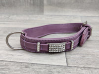 Hi Craft Luxury Designer Leather Dog Collar Silver Lilac 3cm x 40-46cm