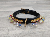 Hi Craft Luxury Designer Rio Jewel Leather Small Dog Collar Black 1cm x 25-32cm