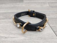 Hi Craft Luxury Designer Diamante Leather Small Dog Collar Black 1cm x 25-32cm